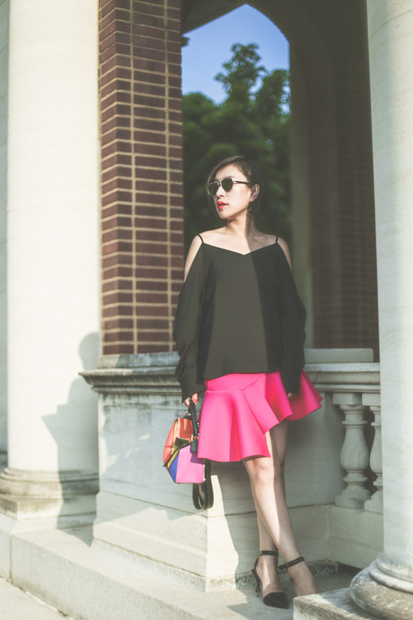 Hot pink asymmetrical skirt