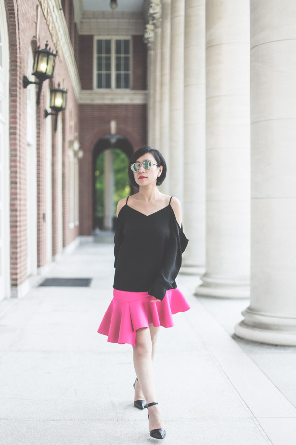 Hot pink asymmetrical skirt
